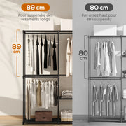 HOMCOM Armario de Tela Modulable con Barra para Colgar y Estantes - 111x43x185 cm