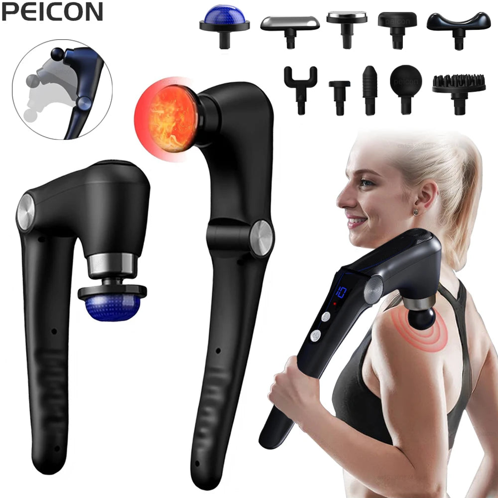Pistola de Masaje Muscular Ergonómica con Mango Ajustable y Terapia de Frío/Calor