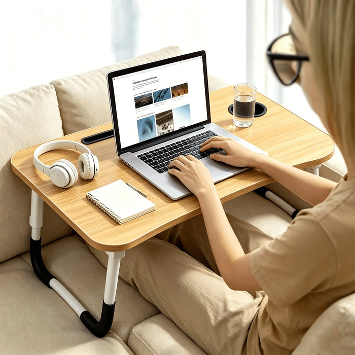 Mesa Auxiliar Plegable para Portátil - Escritorio de Cama y Sofá con Altura Ajustable